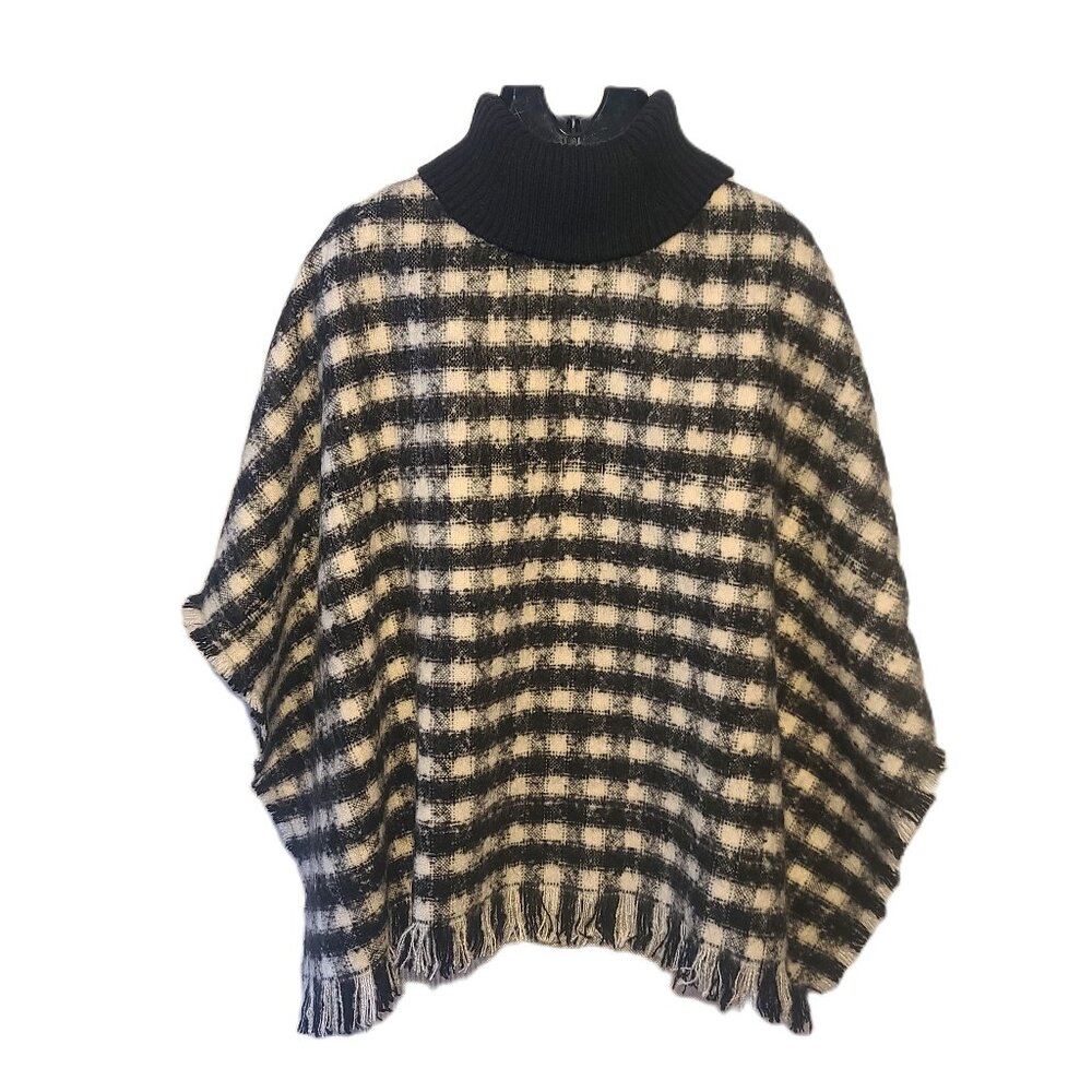 Chico's Black and White Houndstooth Turtleneck Poncho Women's Size S/M
